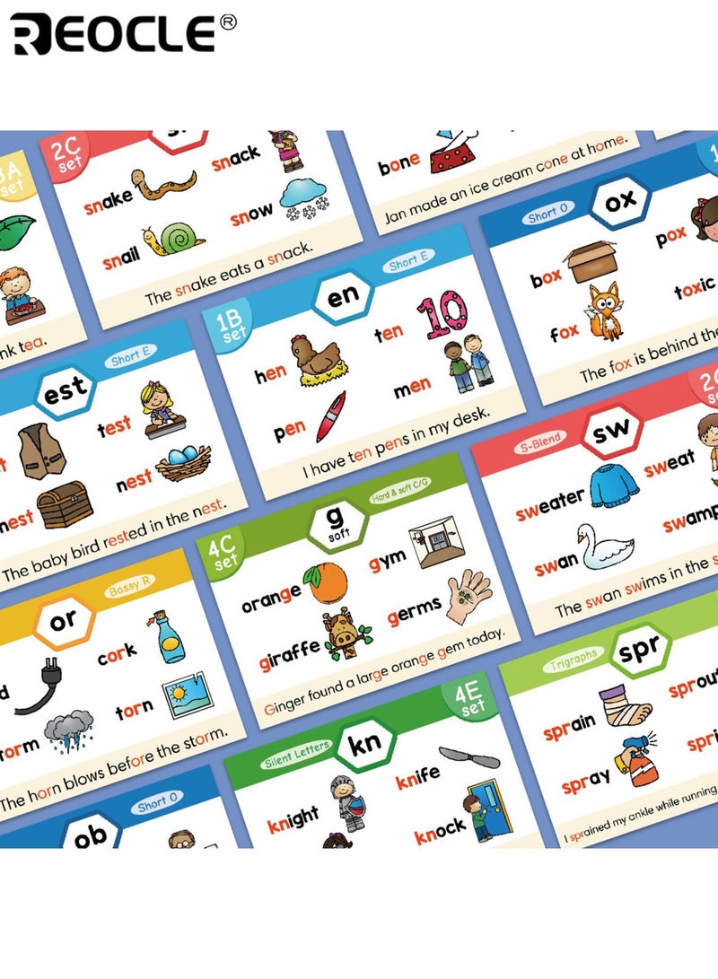 ريوكل 65 بطاقة صوتيات الأطفال بطاقات فلاش تعلم القراءة ألعاب الصوتيات CVC Digraphs يمزج أصوات حروف العلة الطويلة ألعاب تعليمية للأطفال الذين تتراوح أعمارهم بين 4 و 8 سنوات للاستخدام في الفصول الدراسية والتعليم المنزلي - Image 5