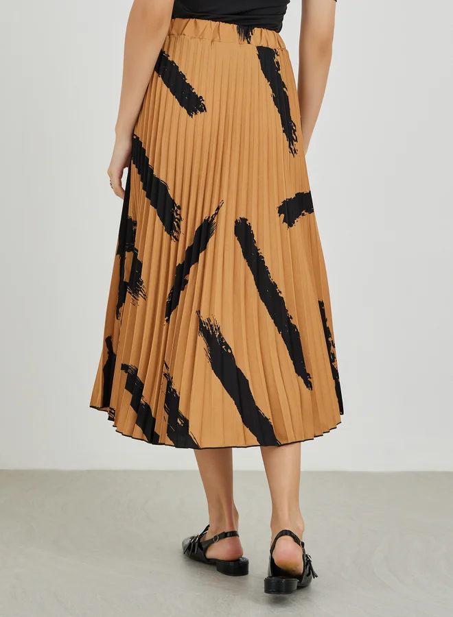Take Two Take Two Printed Pleated A-Line Midi Skirt