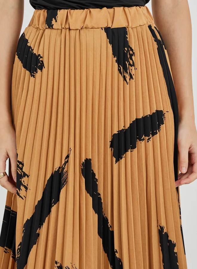 Take Two Take Two Printed Pleated A-Line Midi Skirt