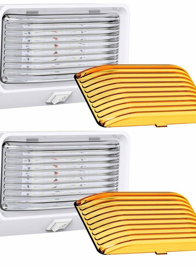 Leisure LED 2X LED RV Exterior Porch Utility Light with Switch - 12v 280 Lumen Lighting Fixture. Replacement Lighting for RVs, Trailers, Campers, 5th Wheels. White Base, Clear and Amber Lenses (White, 2-Pack) - Image 1