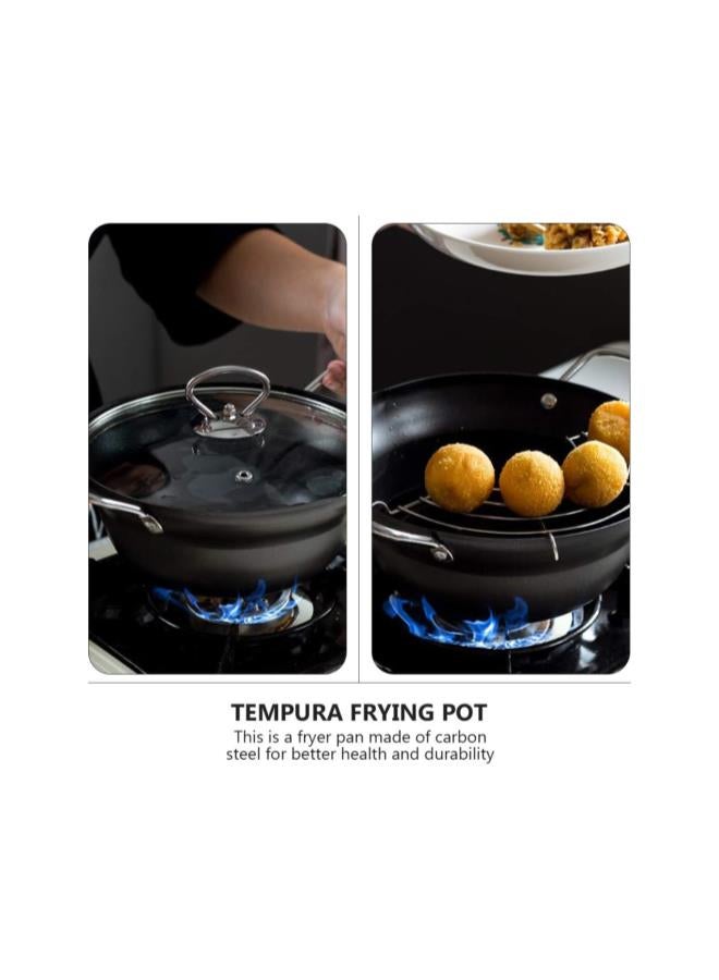 silvercnc Tempura Deep Fryer Non Stick Japanese Style Frying Pan Iron Pot with Oil Drip Drainer Rack Lid for Fried Chicken Legs Dried Fish French Fries 20cm  - Image 5