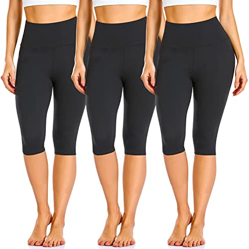 FULLSOFT Women's Knee Length Leggings-High Waisted Capri Pants Biker Shorts for Women Yoga Workout Exercise Short Casual Summer(3 Pack Capri Biack,Black,Black,Large-X-Large) - Image 1