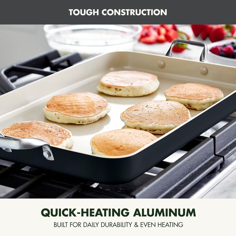 GreenPan 18 x 11 Double Burner Griddle Pan Hard Anodized Healthy Ceramic Nonstick PFASFree Stainless Steel Handles Stovetop Cooking Dishwasher Safe Oven  Broiler Safe Cookware Black - Image 4