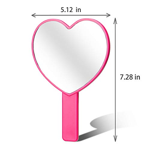 TOPYHL 2PCS Heart-Shaped Makeup Hand Mirror,Travel Handheld Mirror Portable Personal Cosmetic Mirror with Handle (Rose red) - Image 2