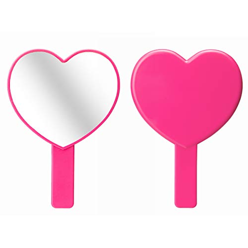 TOPYHL 2PCS Heart-Shaped Makeup Hand Mirror,Travel Handheld Mirror Portable Personal Cosmetic Mirror with Handle (Rose red) - Image 4