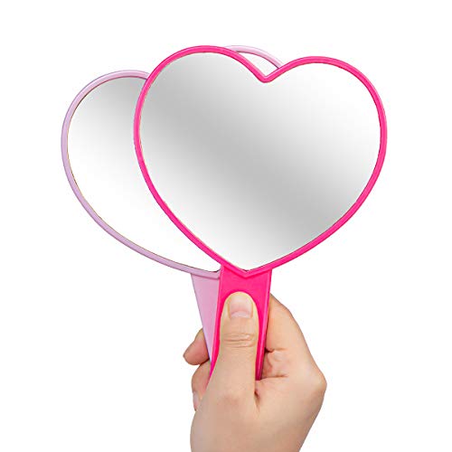 TOPYHL 2PCS Heart-Shaped Makeup Hand Mirror,Travel Handheld Mirror Portable Personal Cosmetic Mirror with Handle (Rose red) - Image 3