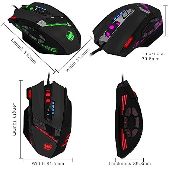 ZELOTES WIRED GAMING MOUSE, 12 PROGRAMMABLE BUTTONS, RGB GAMER MOUSE, 4000 DPI, LIGHTING ERGONOMIC MOUSE, USB MOUSE WITH CABLE FOR PC, MAC, LAPTOP - Image 3