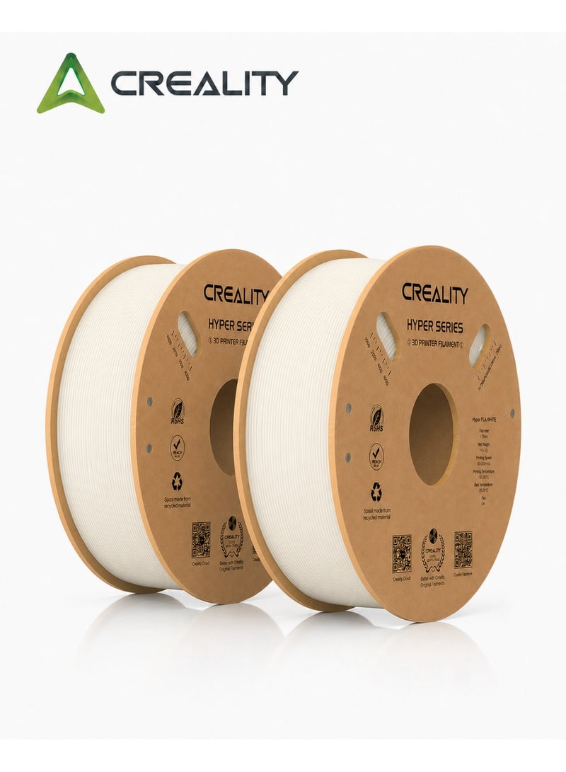 Creality 3D Creality Hyper PLA Filament 1.75mm, High Speed PLA 30-600mm/s 3D Printer Filament, Dimensional Accuracy +/-0.02mm, Fit Most FDM 3D Printers, 2KG (White*2) White*2 - Image 1