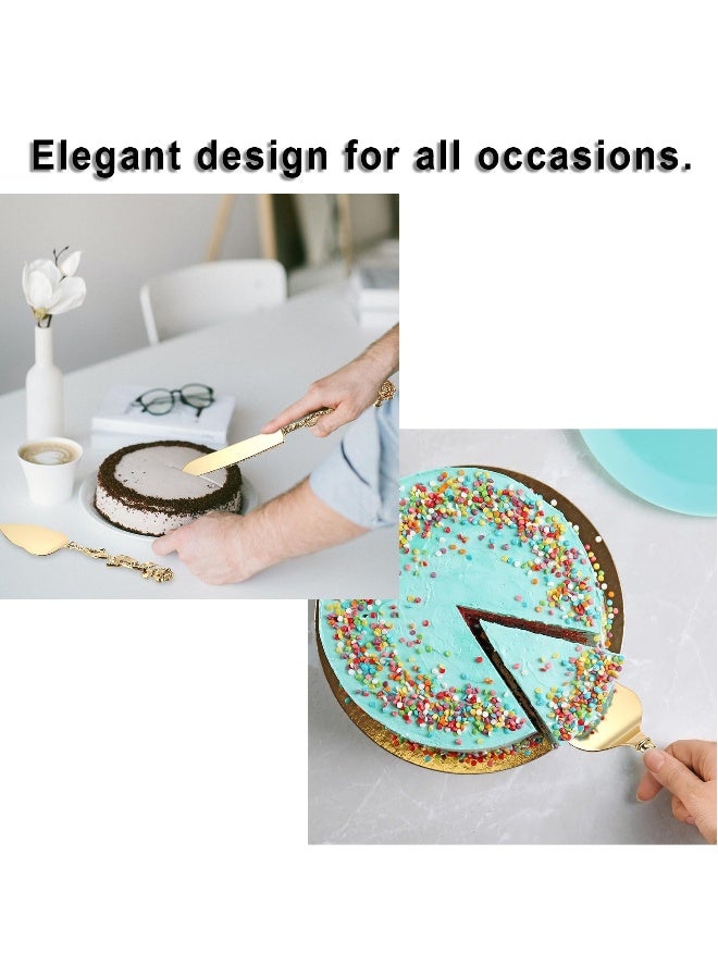 Gold Cake Knife and Server Set, Cake Pie Pastry Servers Rose Shape Handle Vintage Cake Serving Set for Wedding Birthday Parties Anniversary  and Events - Image 3