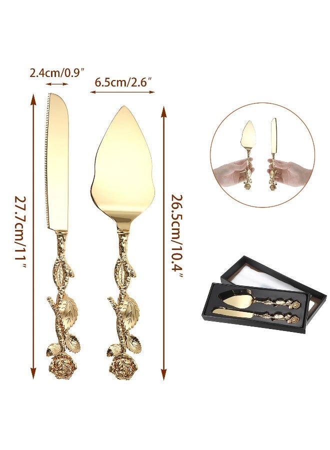 Gold Cake Knife and Server Set, Cake Pie Pastry Servers Rose Shape Handle Vintage Cake Serving Set for Wedding Birthday Parties Anniversary  and Events - Image 4