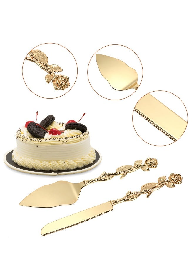 Gold Cake Knife and Server Set, Cake Pie Pastry Servers Rose Shape Handle Vintage Cake Serving Set for Wedding Birthday Parties Anniversary  and Events - Image 2
