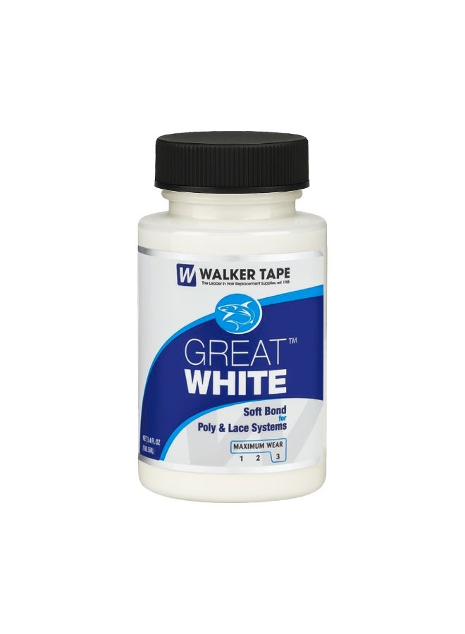 Walker Tape Great White Soft Bond Adhesive 3.4oz – Long-Lasting Hair System Glue with Built-in Brush – Water-Based, Skin-Safe, Max Hold 5 Weeks – For Wigs, Toupees, Lace & Poly Systems - Image 1