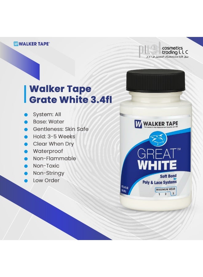 Walker Tape Great White Soft Bond Adhesive 3.4oz – Long-Lasting Hair System Glue with Built-in Brush – Water-Based, Skin-Safe, Max Hold 5 Weeks – For Wigs, Toupees, Lace & Poly Systems - Image 2