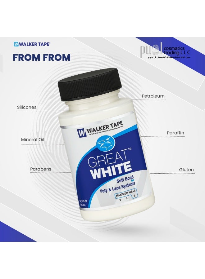 Walker Tape Great White Soft Bond Adhesive 3.4oz – Long-Lasting Hair System Glue with Built-in Brush – Water-Based, Skin-Safe, Max Hold 5 Weeks – For Wigs, Toupees, Lace & Poly Systems - Image 4