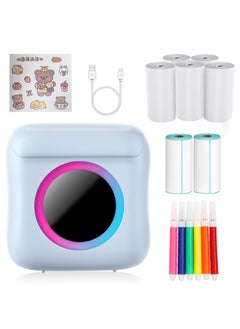 SYOSI Portable Mini Printer, Mini Thermal Printer Bluetooth Photo Printer Inkless Pocket Printer with 7 Rolls of Paper for Picture/Label/Memo/Receipt (Blue)