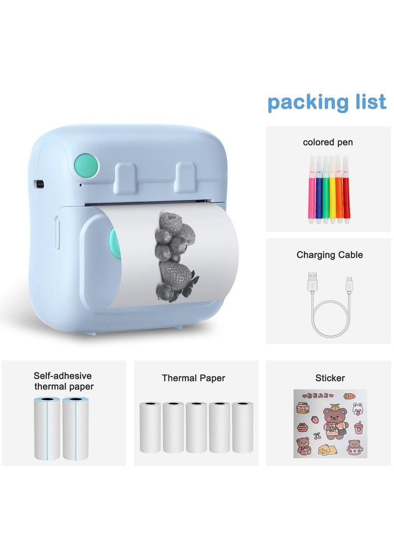 SYOSI - SYOSI Portable Mini Printer, Mini Thermal Printer Bluetooth Photo Printer Inkless Pocket Printer with 7 Rolls of Paper for Picture/Label/Memo/Receipt (Blue) - Image 1