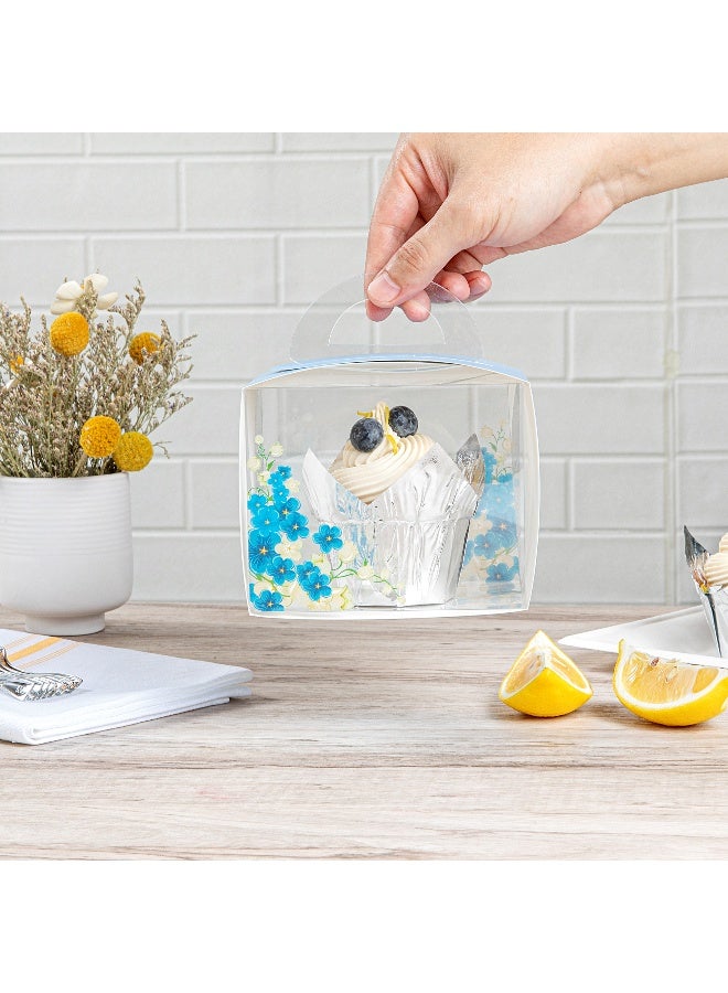 Restaurantware صناديق كعك فردية 5 إنش × 3.25 إنش، 100 صندوق عرض كعك قابل للتصرف - مع مقبض، لمسة زهرية، حاويات كعك بلاستيكية شفافة فردية، للمناسبات أو أعياد الميلاد - Image 5