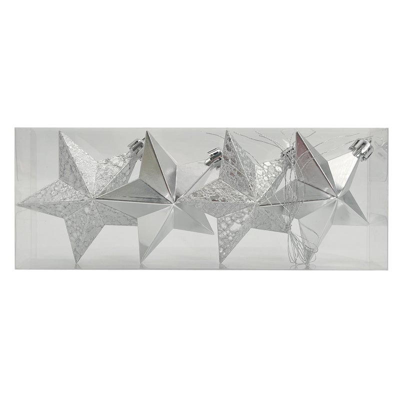 CHRISTMAS MAGIC Hanging Stars Silver 8cm 4Pcs/Box - Image 3
