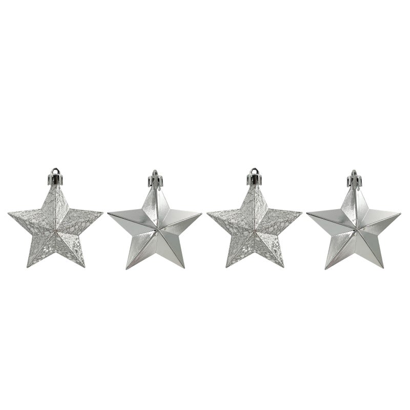 CHRISTMAS MAGIC Hanging Stars Silver 8cm 4Pcs/Box - Image 1