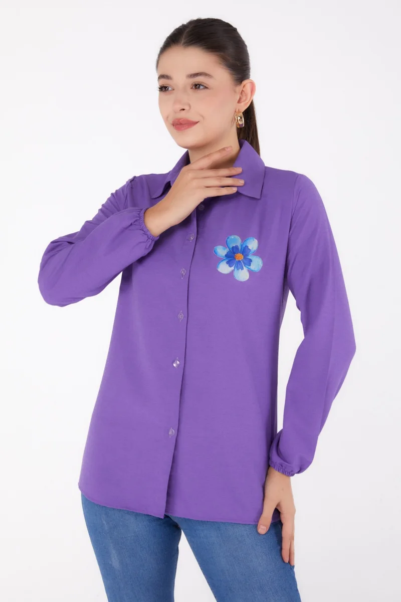 Tofisa Plain Shirt Collar Women's Lilac Printed Shirt - 13338