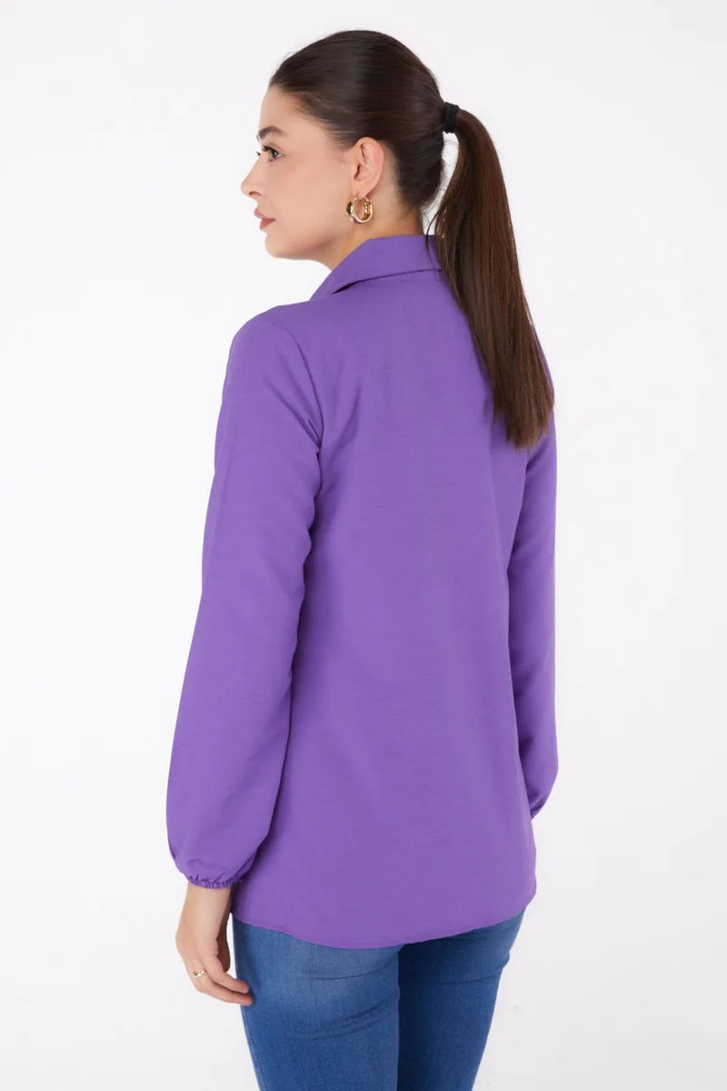 Tofisa Plain Shirt Collar Women's Lilac Printed Shirt - 13338