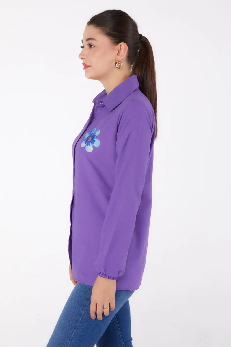 Tofisa Plain Shirt Collar Women's Lilac Printed Shirt - 13338