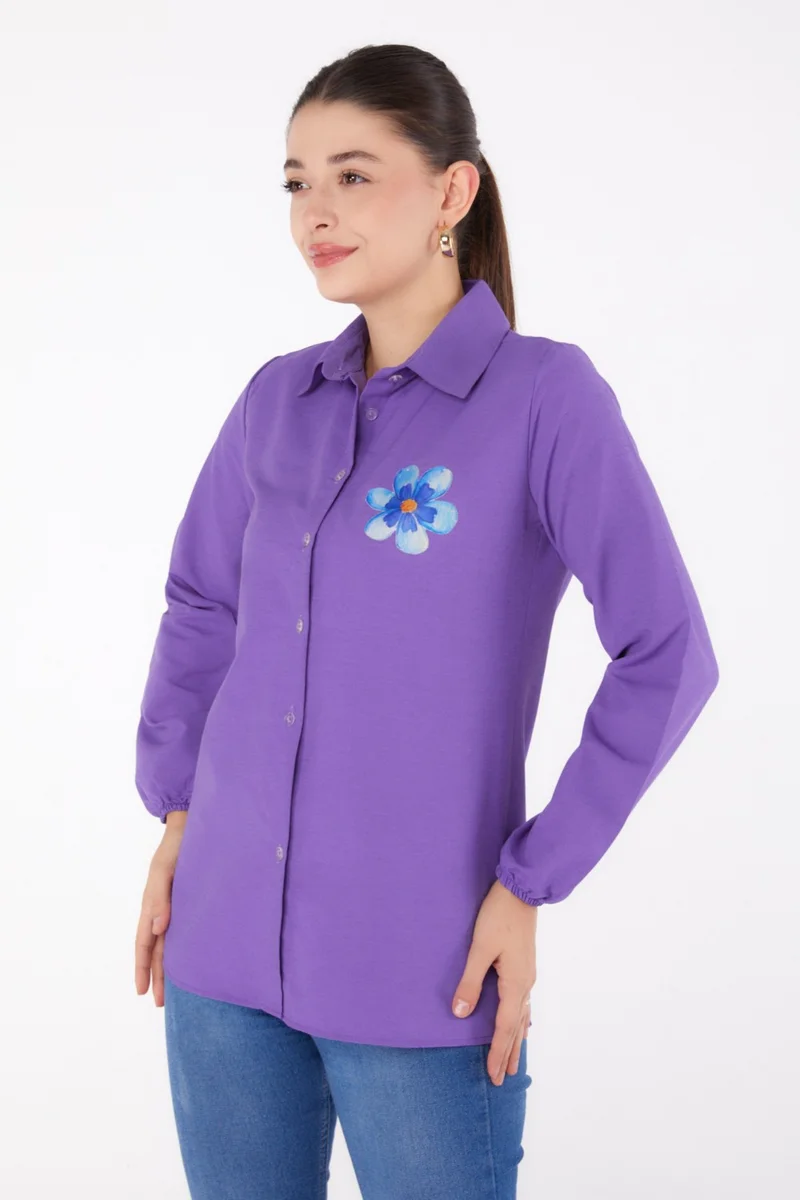 Tofisa Plain Shirt Collar Women's Lilac Printed Shirt - 13338