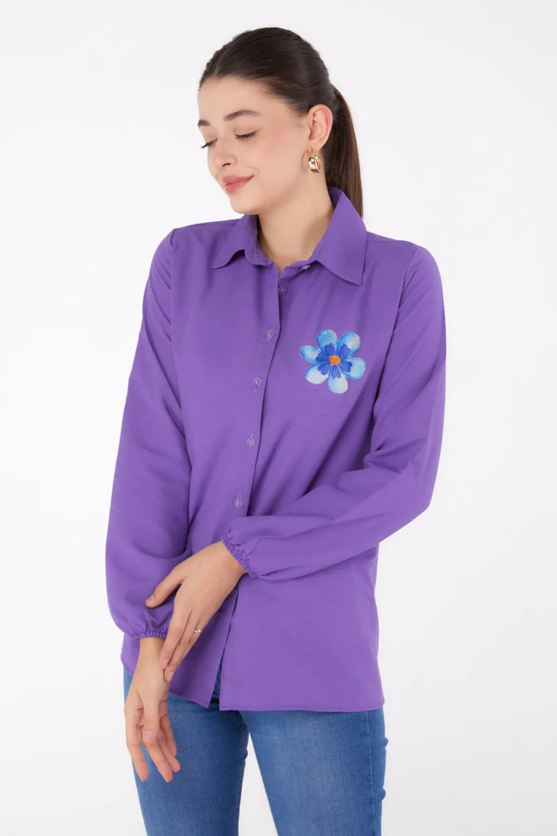 Tofisa Plain Shirt Collar Women's Lilac Printed Shirt - 13338