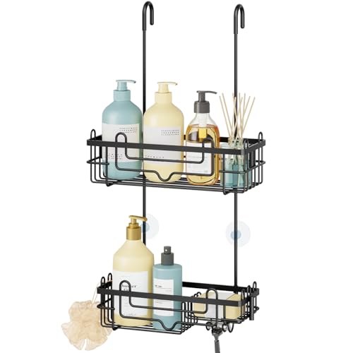 Consumest Over the Door Shower Caddy 2Tier Hanging Shower Organizer with Soap Holder Rustproof Bathroom Storage and Organizer Rack for Shampoo Towels and Toiletries Black - Image 1