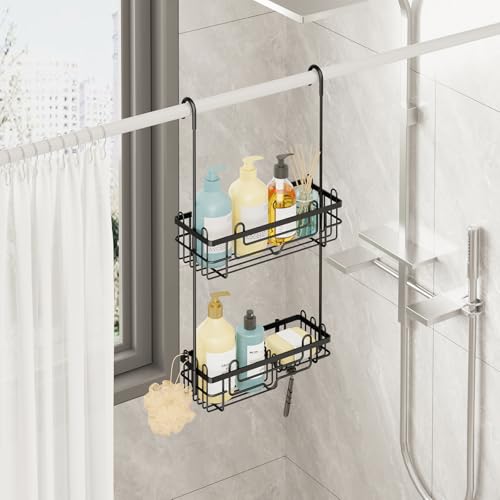 Consumest Over the Door Shower Caddy 2Tier Hanging Shower Organizer with Soap Holder Rustproof Bathroom Storage and Organizer Rack for Shampoo Towels and Toiletries Black - Image 3