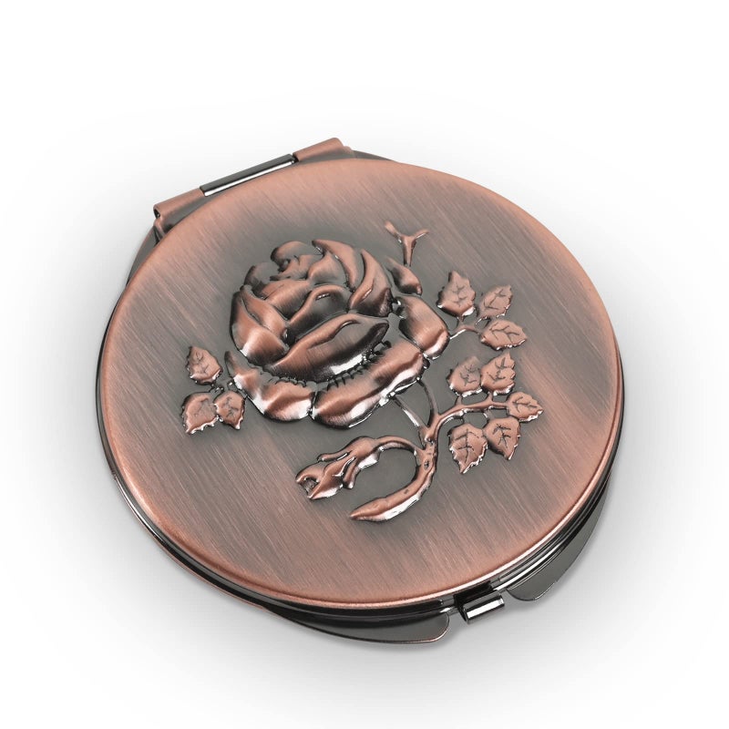 Goshentech Goshentech Retro Metal Compact Mirror Travel Portable Mirror 1x2x Magnification Compact Portable Foldable red Copper 