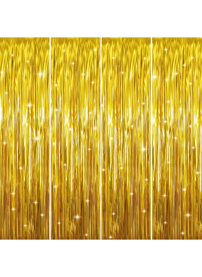 GOER GOER 3.2 ft x 9.8 ft Metallic Tinsel Foil Fringe Curtains for Party Photo Backdrop Decor (4 Packs,Gold)  - Image 1
