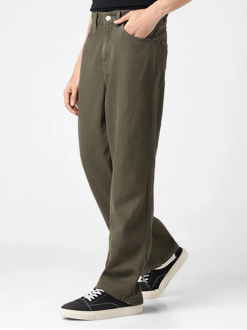 Urbano Fashion  Urbano Fashion Men's Khaki Loose Baggy Fit Washed Jeans Non-Stretchable  | Best Price UAE