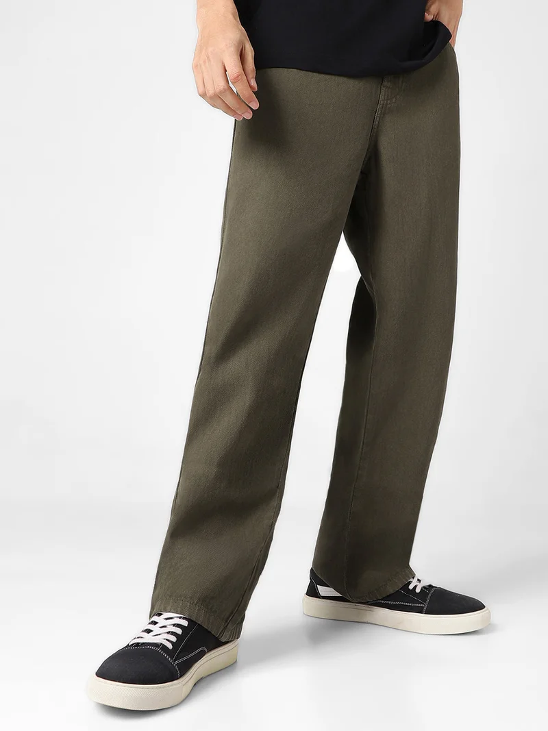 Urbano Fashion Men's Khaki Loose Baggy Fit Washed Jeans Non-Stretchable