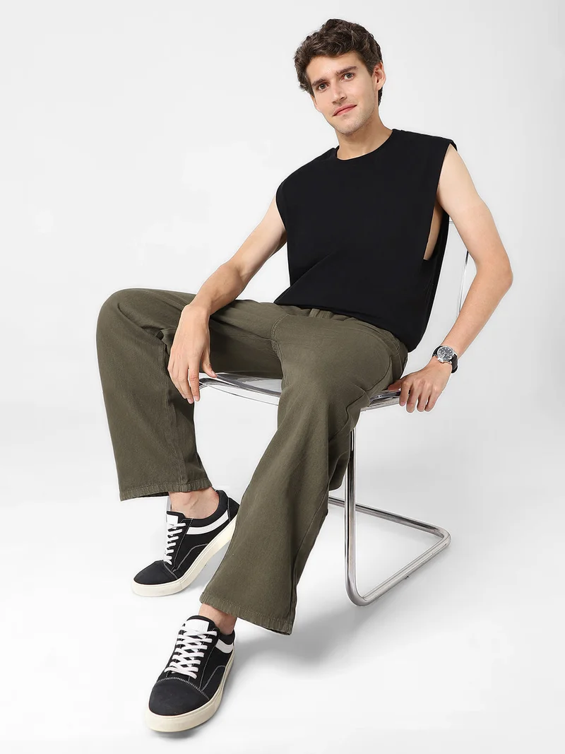 Urbano Fashion  Urbano Fashion Men's Khaki Loose Baggy Fit Washed Jeans Non-Stretchable  | Best Price UAE