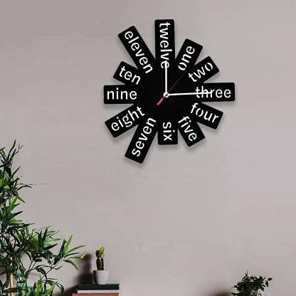 Ingo creation Analog Wooden Wall Watch for for Home Wall Clock for Living Room Hall Bedroom Office Stylish 3048 cm X 3048 cm Wall Clock Black Without Glass - Image 2