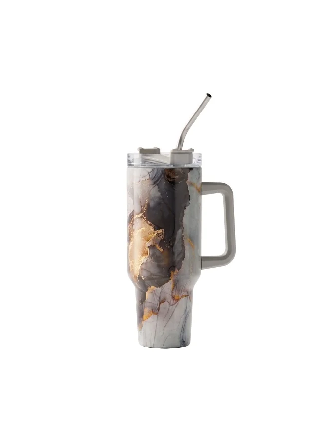 MOBCOS 40 Oz Stainless Steel Insulated Tumbler with Handle & Straw | Leakproof Vacuum Travel Mug | Double Wall Thermal Cup for Hot & Cold Drinks | Grey