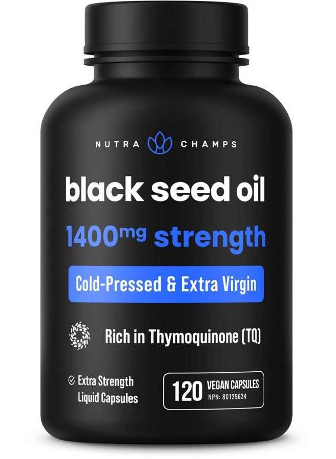 NutraChamps Organic 120 Vegan Softgel Black Cumin Seed Oil Capsules, 1400mg Per Serving Virgin Cold Pressed Nigella Sativa Oil Pills with Thymoquinone & Vitamin E, Rich in Omega 3 6 9 - Image 1