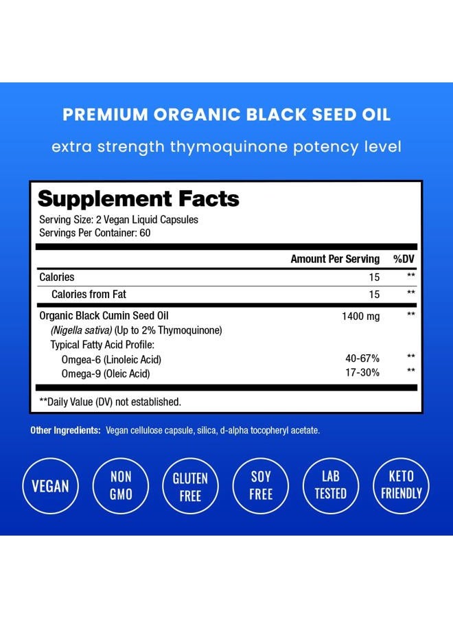 NutraChamps Organic 120 Vegan Softgel Black Cumin Seed Oil Capsules, 1400mg Per Serving Virgin Cold Pressed Nigella Sativa Oil Pills with Thymoquinone & Vitamin E, Rich in Omega 3 6 9 - Image 2