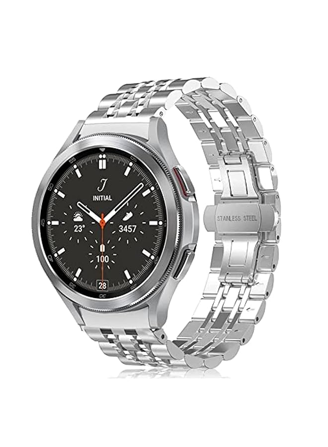 دادو سوار ساعة صلب منحني 5 خرز من الفولاذ المقاوم للصدأ متوافق مع ساعة سامسونج جالاكسي 6 الكلاسيكية 47 43 ملم 5 برو 45 ملم 4 كلاسيكي 46 42 ملم بدون فجوة حزام ساعة معدني - Image 1