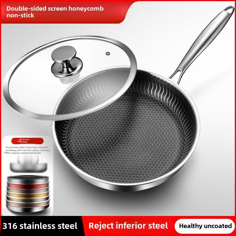 Factory Direct Supply 316 Stainless Steel Frying Pan Frying Frying Pan Household Steak Frying Pan Non-Stick Pan Less Smoke Electric Stove Open Flame Universal(26CM316 single pot, Double-sided honeycomb) - Image 2