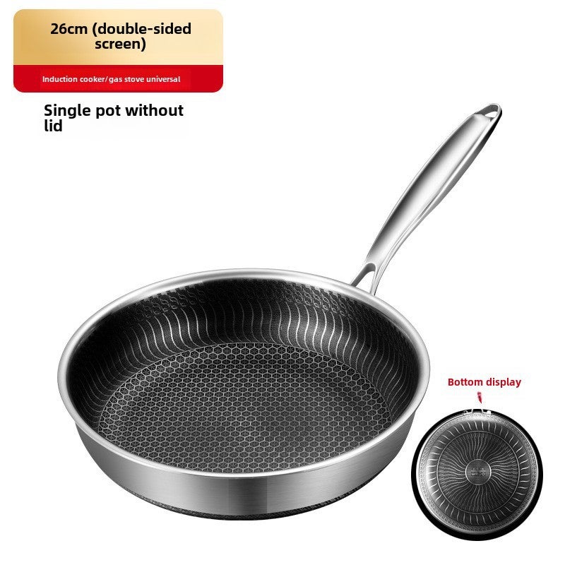 Factory Direct Supply 316 Stainless Steel Frying Pan Frying Frying Pan Household Steak Frying Pan Non-Stick Pan Less Smoke Electric Stove Open Flame Universal(26CM316 single pot, Double-sided honeycomb) - Image 1