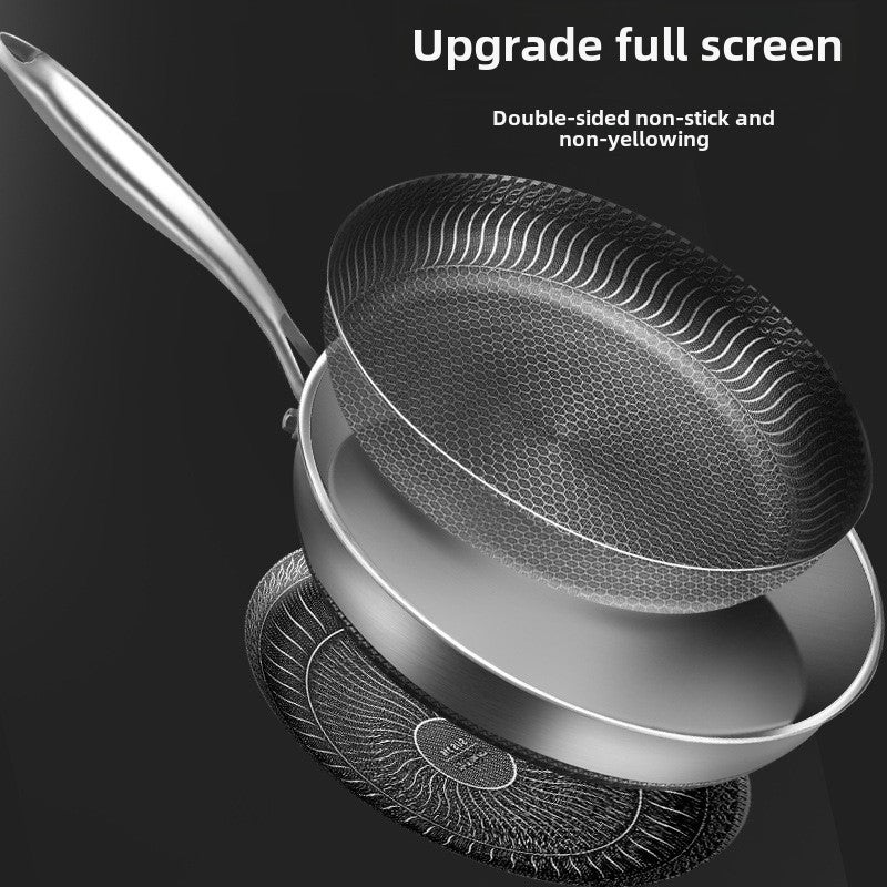 Factory Direct Supply 316 Stainless Steel Frying Pan Frying Frying Pan Household Steak Frying Pan Non-Stick Pan Less Smoke Electric Stove Open Flame Universal(26CM316 single pot, Double-sided honeycomb) - Image 4
