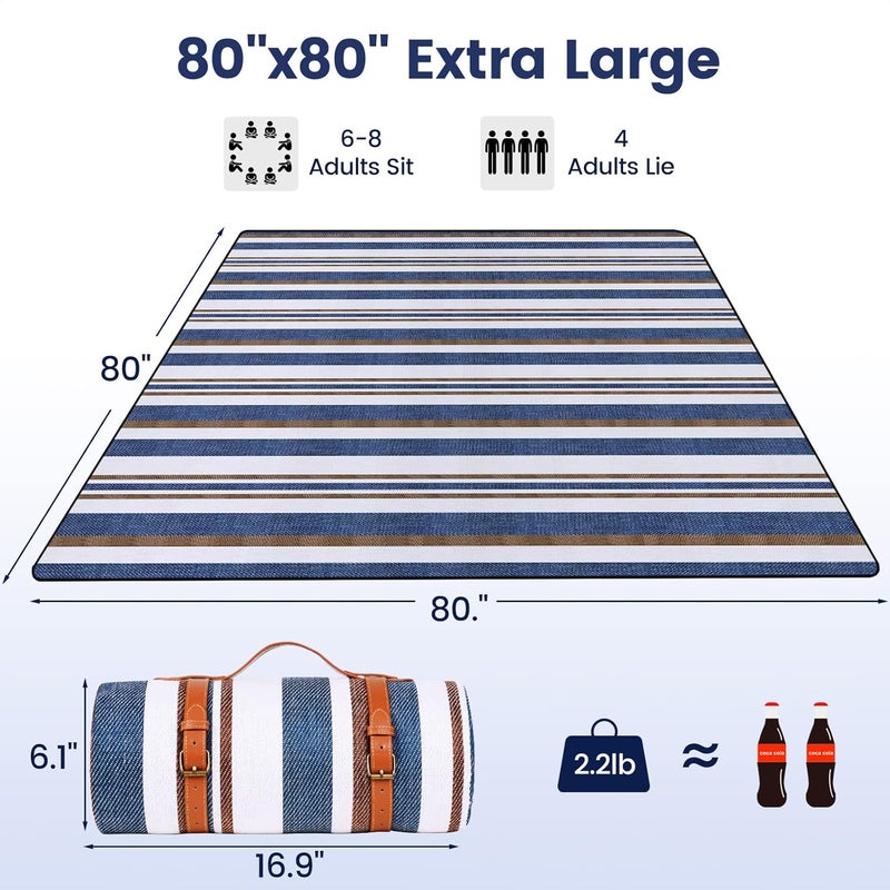 Sapsisel Extra Large Waterproof Picnic Blanket - 80” x 80” - Foldable and Washable - Image 2
