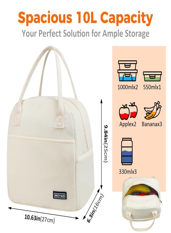 Moyad Insulated Lunch Bag for Women & Men - Reusable Cooler Tote Bags for Work, Travel, Picnic & Outdoor Activities, Off-white Corduroy - Image 2