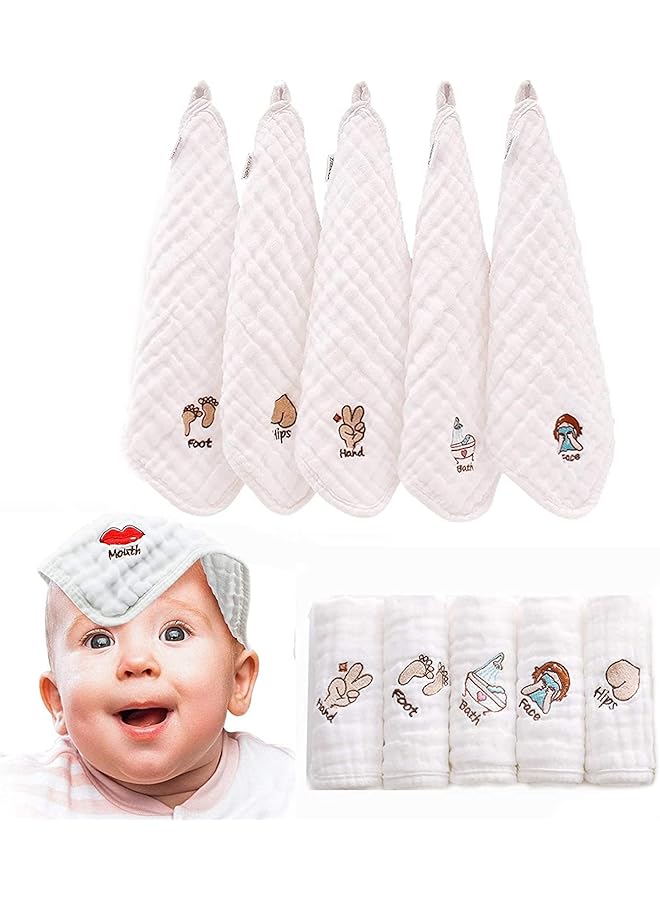 X spring Baby Cotton Muslin 5 Pack Soft Organic Baby Muslin Cloths 30.5 X 30.5Cm - Image 1