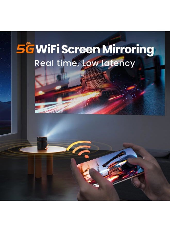 Mini Projector, 5G WiFi 6 Bluetooth Short Throw Projector, HD 1080P DLP Portable Projector with Rechargeable Battery, 1G Memory, Support Phone Laptop, Compatible with iOS/Android/HDMI/USB