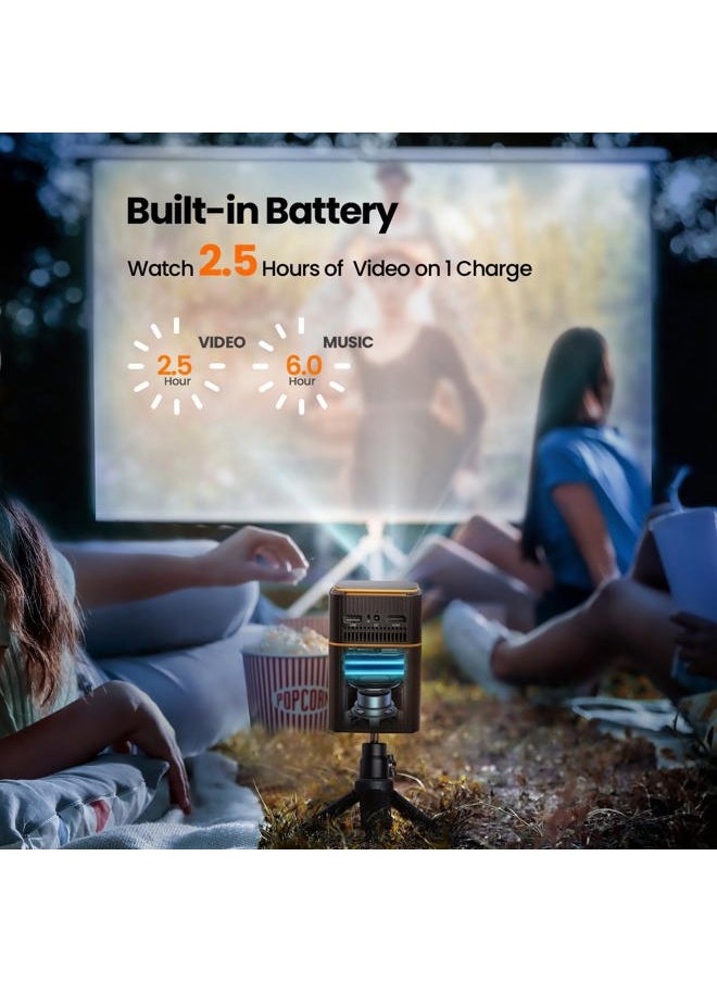 Mini Projector, 5G WiFi 6 Bluetooth Short Throw Projector, HD 1080P DLP Portable Projector with Rechargeable Battery, 1G Memory, Support Phone Laptop, Compatible with iOS/Android/HDMI/USB