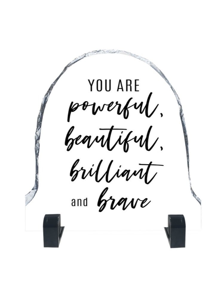 Service Zone Protective Printed White Rock Shape Marble Photo Frame for Table Top You Are Powerful Beautiful Brilliant And Brave  - Image 1