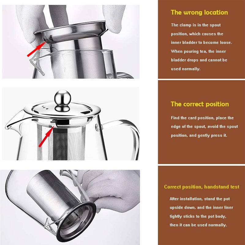 BIG CART Glass KettleTeapot with Stainless Steel Infuser Lid Borosilicate Glass Tea Kettle Stovetop Safe Blooming Loose Leaf Teapot - Image 3